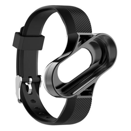 (Svart) Armband med Armband i Rostfritt Stål för Xiaomi Mi Band 3 Smart Tracker
