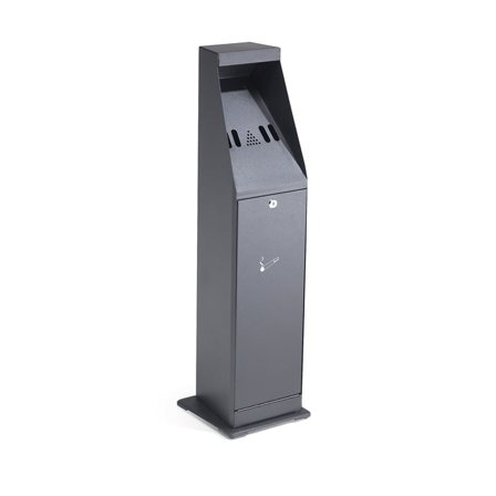 Free Standing Black Outdoor Cigarette Bin GRANT, 860x235x235 mm, 4.4 L, Ashtray, Ground Attachment, Powder Coated Metal - AJ Products