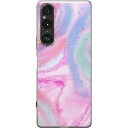 Kompatibel Mobilcover til Sony Xperia 1 V Abstrakt pastelfarvet marmor kunst med flydende akryl effekt i lyserød, blå og grøn til moderne indretning o