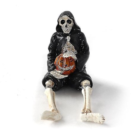 Uhyggelig Græskar Skeletformet Harpiksfigur Statuer Bord Halloween Hjem Decor Sort 1stk