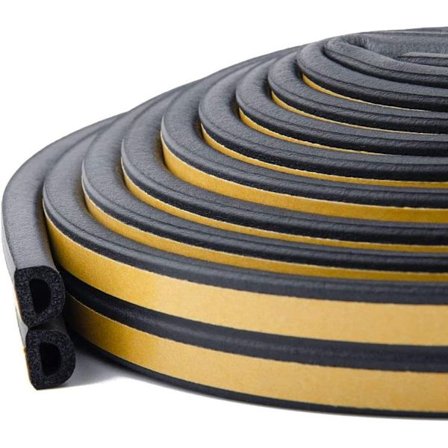 Tetningslist for dører og vinduer, selvklebende gummitetningslister, lydisolering, værlist, tetningslist, selvklebende (Svart,[HK]