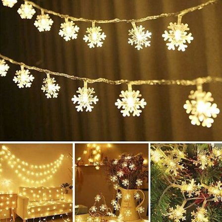 Snöflingor Slinga Ljus 10m 80 LED Batteridriven Vattentät för Jul och Fester Varmvit YYV