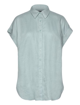 Relaxed Fit Linen Short-Sleeve Shirt Blue Lauren Women