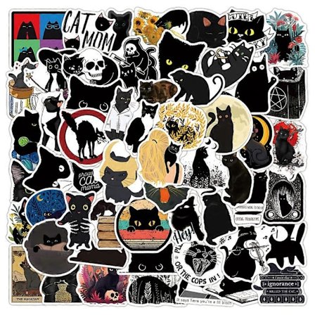 Svarte kattedyre-graffitiklistremerker, 100 flyttbare vanntette klistremerker for koffert, notatbok, skateboard