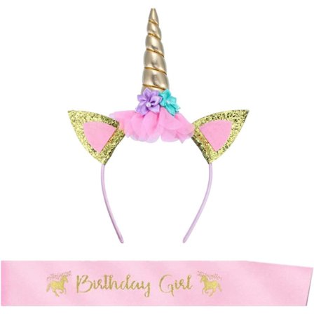 Enhjørning hårbånd, enhjørning pandebånd og fødselsdagssash til piger Enhjørning festtasker Enhjørning horn fødselsdagsfest rekvisitter Cosplay 