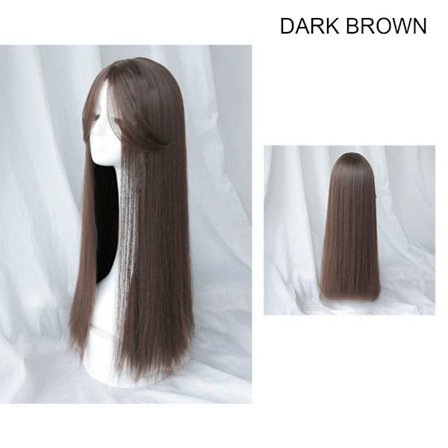 Rett hår Full parykk MØRKEBRUN