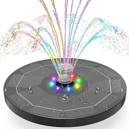 5,5W solcellsdriven fontänpump med LED-lampor, 3000mAh batteri och 7 dubbla sprutmunstycken