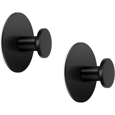 Svart selvklebende krok i rustfritt stål, veggkrok uten boring, rund krok i rustfritt stål