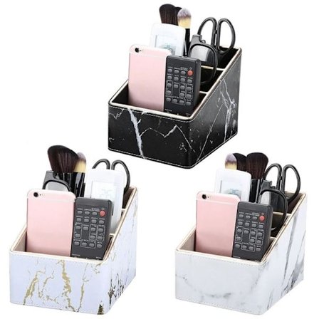 Multifunktionel marmorlæder skrivebordsstationær opbevaringsboks penneholder mobiltelefon fjernbetjening opbevaringsboks kontor hvid
