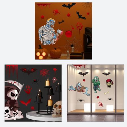 Nye Halloween-vindusdekaler, store skumle demondekaler for Halloween-festdekor, blodige hender og føtter DIY-dekaler for glassfamilie skole(H)