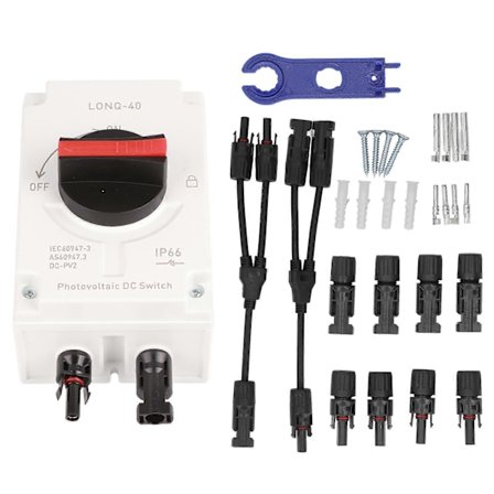 Fotovoltaisk DC Isolator Solbryter IP66 Vanntett Isolert Bryter for Solcelledrevet RV 1200V DC 32A 4P 2 i 1