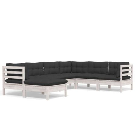 Vidaxl Loungegrupp Med Dynor 7 Delar Vit Massiv Furu Vit