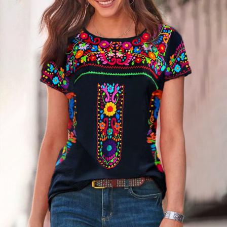 Kortärmad T-shirt För Kvinnor Med Rund Hals