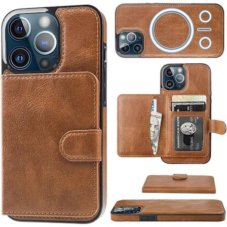 Pung Etui til iPhone 13 Pro Kompatibel med MagSafe Magnetisk RFID-blokering Aftageligt Premium PU Læder Flip Etui med Kortlommer Holder Støttefod