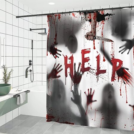 HKK Bonsai-träd Halloween badrum duschdraperi läskig blodspöke hand vattentät duschdraperi spöke