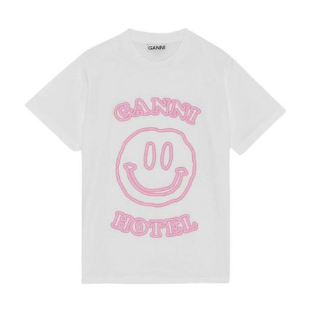 Ganni O - Neck T - Shirt vit, Dam, Dam, Storlek: S