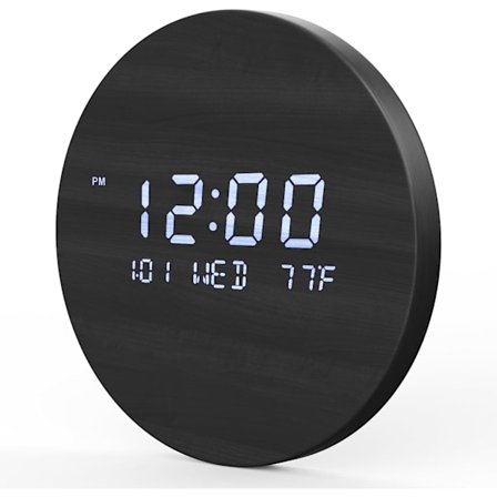 Væg ur uden tikkende lyde, digital moderne vægur, 10 tommer træ køkken ur med visning af tid, dato, temperatur