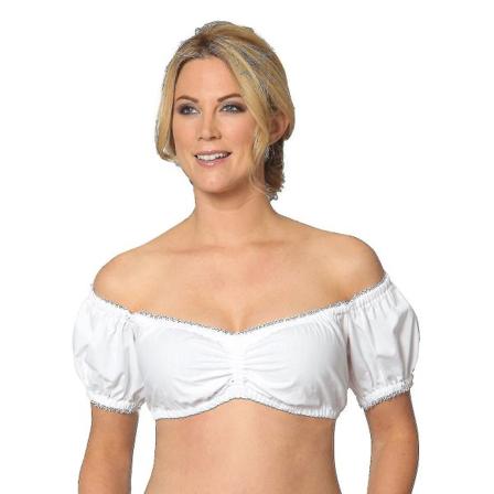 2023 Dirndl bluse med flæser hvid - traditionel elegant bayersk oktoberfest cropped bluse hg Silver white XXL