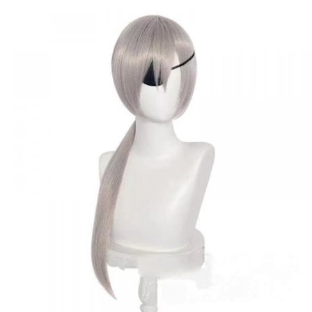 Anime Lang Lige Sliver Cosplay Parykker med Pandehår med Øjenlap til Chainsaw Man Halloween Cosplay Paryk (Grålig)