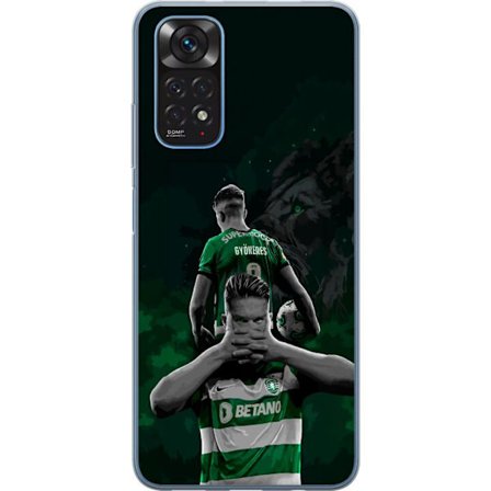 Kompatibelt Mobildeksel til Xiaomi Redmi Note 11 Neonmotiv med teksten "Gaming is in my DNA" på en blå og rød murvegg med en lysende DNA-spiral.