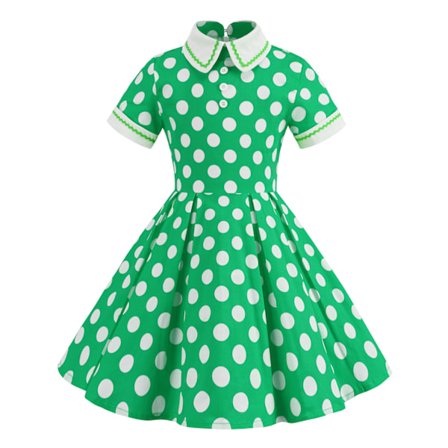Flickor Kortärmad Vintage Blommigt Tryck 50-tals Polka Dot Swingklänning