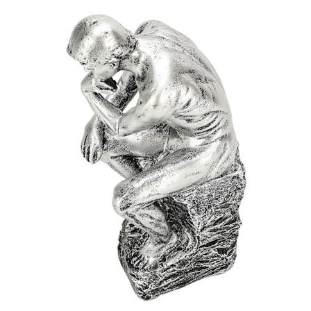 Ajatteleva mies -hahmo, 25 cm, hartsi, innovatiivinen ajattelijapatsas koristeeksi kotiin ja toimistoon, hopea