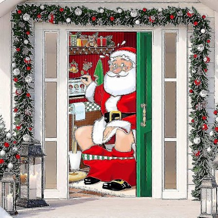 Julefrokost Dekorationer, Sjov Julemand Toilet Dør Cover Stof Julemand Toilet Baggrund Banner Til Jule Dør Dekorationer,-jie