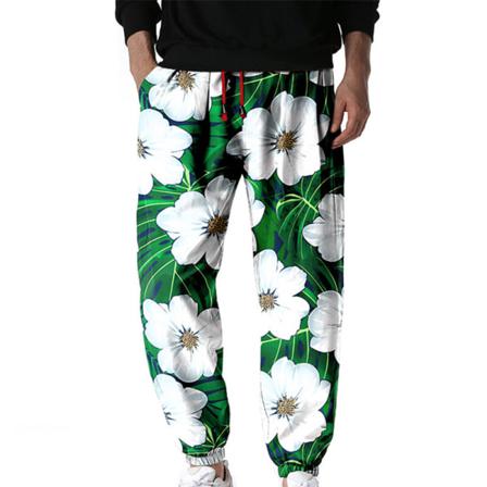 Blommigt Print För Män, Byxor Med Elastisk Midja