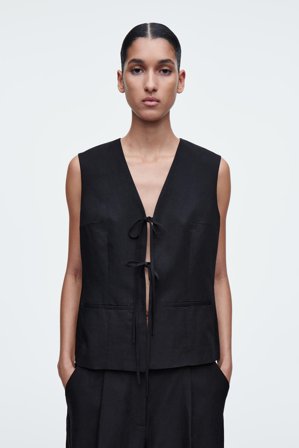 COS Damen Weste Aus Leinen-Mix Mit Bändern - Blau