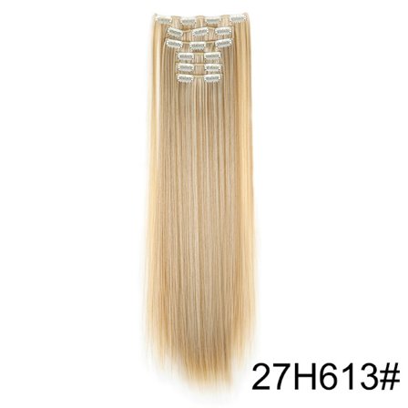 24 tommer syntetisk 16 klips i hårforlængelser Lang lige frisure Blond sort hårstykker Varmebestandigt falsk hår