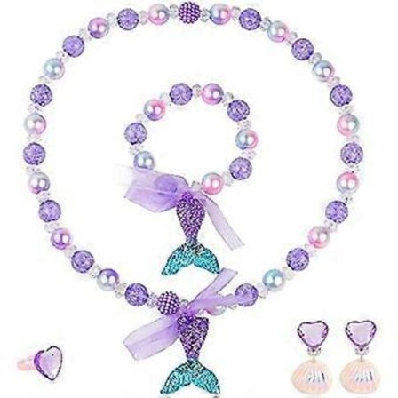 Havfrue Halskjede Armbånd Ørepyntsett For Barn Den Lille Havfrue Jenter Prinsesse Late Som Lek Havfrue Fest Kostyme Dekorasjoner Gave Havfrue Tilbehør