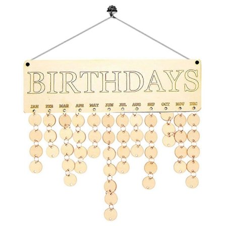 Bursdag Brev Hengende Treplakett Tavle Festival Bursdagspåminnelse DIY Kalender Gave til Hjemmefestdekorasjon (1 Plakett, 1 Tau, 50 Runde Tre