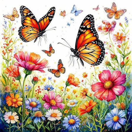 Diamond Painting Kits til voksne, Sommerfugl Blomst Diamond Art Kits til begyndere, 5D Runde Fuld Drill Diamanter Gem Art Håndværk til Hjem 