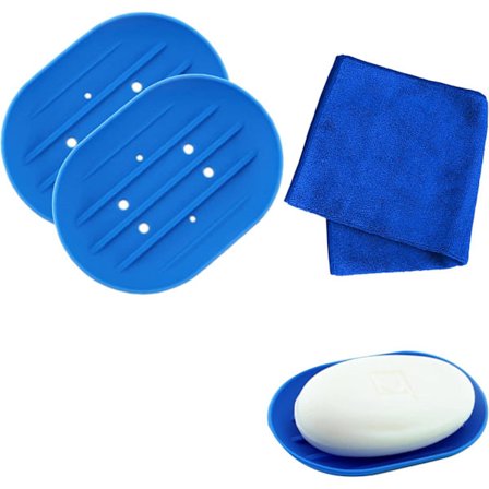 To silikone sæbeskåle, sæbeholdere med drænhuller, skridsikre silikone sæbebakker, velegnet til soveværelser, vaske og køkkener.