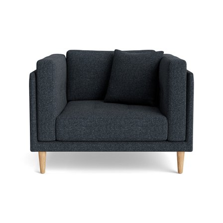 Cali Sessel Hygge Dunkelblau, moderner Polstersessel mit extra breiter Sitzfläche von 72cm, hoher Sitzkomfort und zeitloses Design.