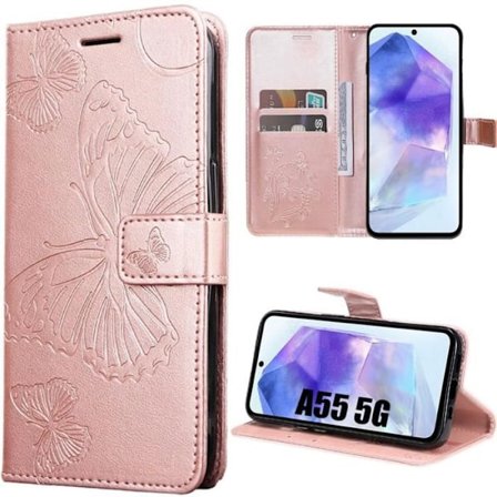 Coque för Samsung Galaxy A05s - BOOLING - Stötsäker - PU-läder - Kortficka - Fjärilsmönster