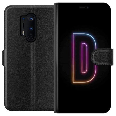Yhteensopiva Lompakkokotelo OnePlus OnePlus 8 Pro Minimalistinen neonkirjain D väriä vaihtavassa valossa mustaa taustaa vasten modernissa digitaalis