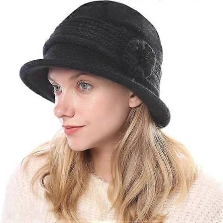 Elegante damer uldblanding strikket cloche hat 1920'er vintage blomst bowler hat vinter bucket hat avisdreng hat peaked beanie hue derb...