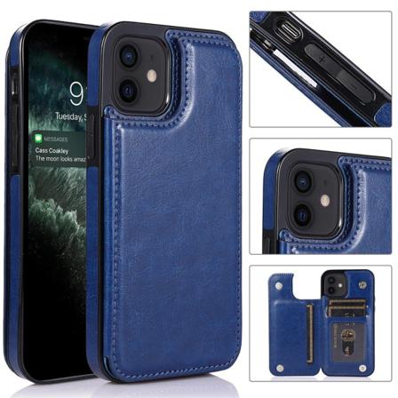 Iphone 12 - Praktiskt Stilrent Skal Med Korthållare Mörkblå
