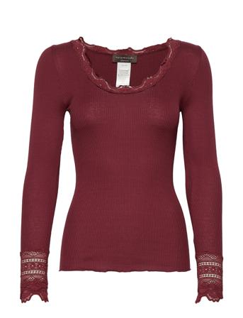 Silk T-Shirt W/ Lace T-shirts & Tops Long-sleeved Rød Rosemunde