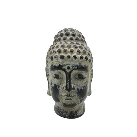 Buddha-statue, 16x14x22cm, gråsort polyresin