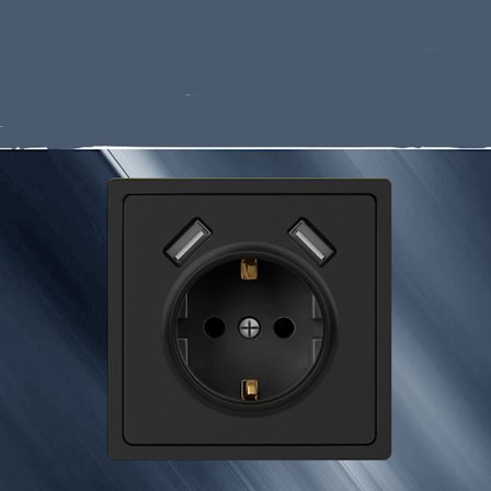 3 Infällda Uttag med 2 USB-Portar Skyddskontaktuttag 5V 2.1A för Mobiltelefon Smartphone Antracit 4000W 250V Svart