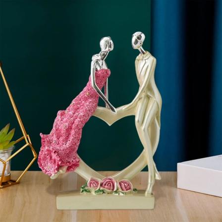 Nordic Art Dansande Par Harts Figurprydnader Figuriner Heminredning Tillbehör för vardagsrumsprydnader , 20x8x28,2cm Pink Beige 20x8x28.2cm
