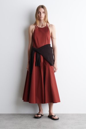 COS Bawełniana Sukienka Z Odkrytymi Plecami in Czerwony