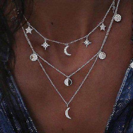 Kristallhalsband med flera element, Hängsmycken med flera lager (NE-0002-9)