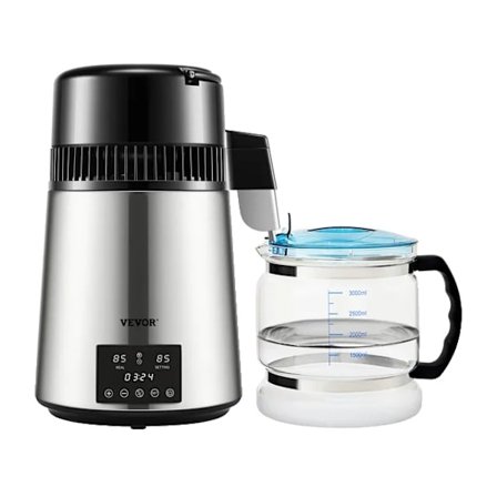 Vanddestillator, 4L kapacitet, dobbelt temperaturvisning, Sølv