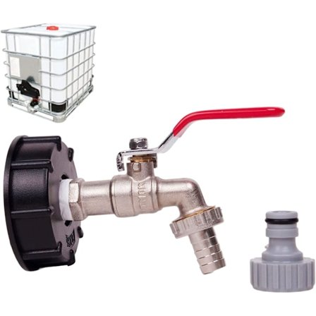 1000L Säiliöhana Sadevedenkerääjä Hana, IBC Vesisäiliöadapteri 1/2" Kaksoismessingihana Valmistettu PP Karkeasta Kierteestä 60mm (1kpl)