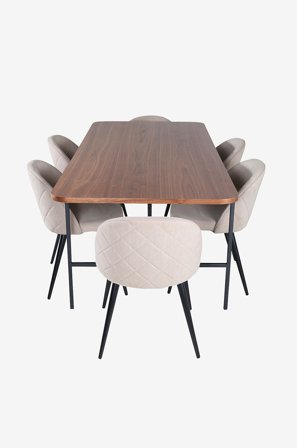 Venture Home - Matgrupp Uno med 6 st matstolar Velvet Stitches - Brun - Matgrupper - Från Homeroom