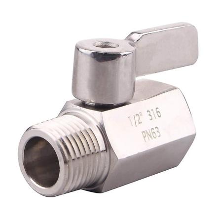 316 Rustfritt Stål Mini Kuleventil (1/2 Tomme Hunn X Hane) NPT-Gjenget, Vannstrømsregulatorhode C