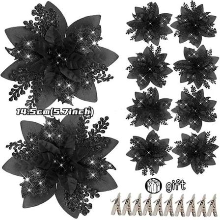 10/5/1 stk 14,5 cm Glitter Kunstige Juleroser Juletrærpynt Godt Nyttår Pynt Jul Kunstige Blomster Natal Matches the image 5pcs